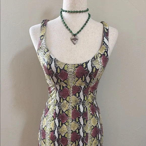 Amazing Vintage 90s Y2K Michael Hoban North Beach Snake Print Bodycon Dress 6